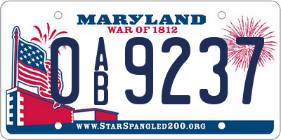 MD license plate 0AB9237