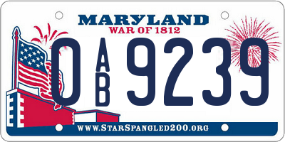 MD license plate 0AB9239