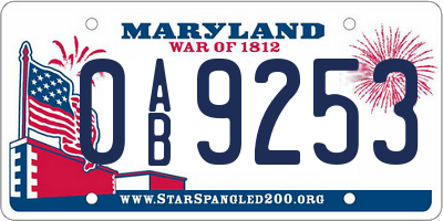 MD license plate 0AB9253