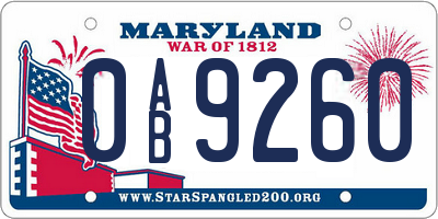 MD license plate 0AB9260