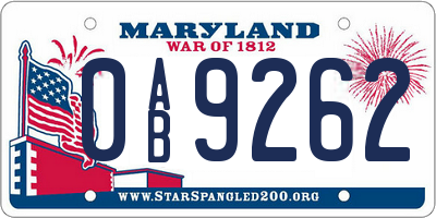 MD license plate 0AB9262