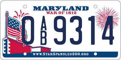 MD license plate 0AB9314