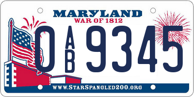 MD license plate 0AB9345