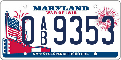 MD license plate 0AB9353