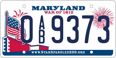 MD license plate 0AB9373