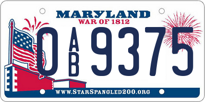 MD license plate 0AB9375