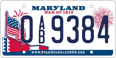 MD license plate 0AB9384
