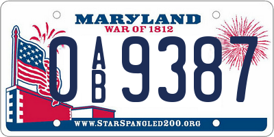 MD license plate 0AB9387