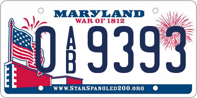 MD license plate 0AB9393