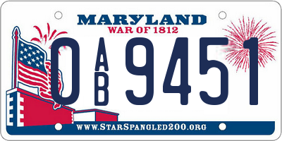 MD license plate 0AB9451