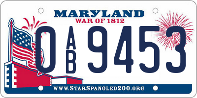 MD license plate 0AB9453