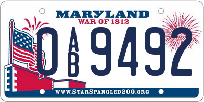 MD license plate 0AB9492