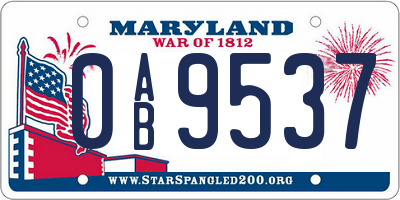 MD license plate 0AB9537