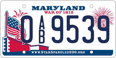 MD license plate 0AB9539