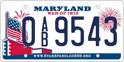 MD license plate 0AB9543