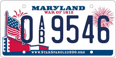 MD license plate 0AB9546