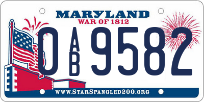 MD license plate 0AB9582
