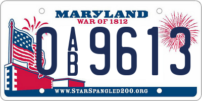 MD license plate 0AB9613