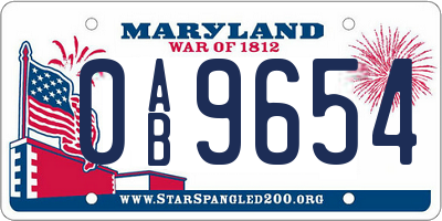 MD license plate 0AB9654