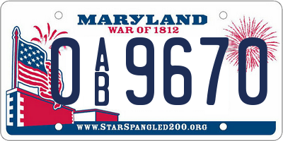 MD license plate 0AB9670