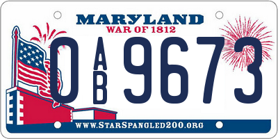 MD license plate 0AB9673