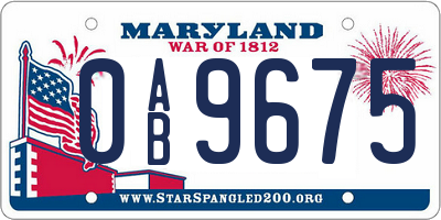 MD license plate 0AB9675