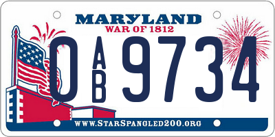 MD license plate 0AB9734