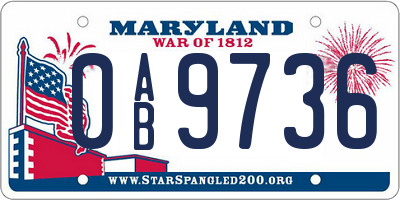 MD license plate 0AB9736