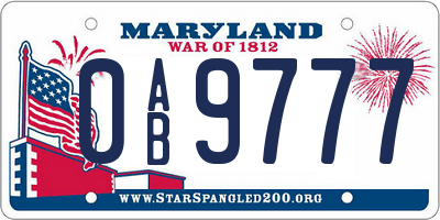 MD license plate 0AB9777