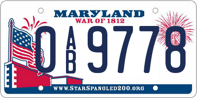 MD license plate 0AB9778