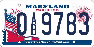 MD license plate 0AB9783