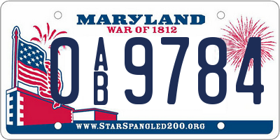 MD license plate 0AB9784