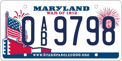 MD license plate 0AB9798