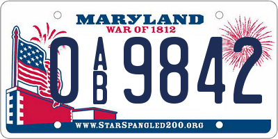 MD license plate 0AB9842
