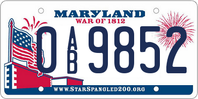 MD license plate 0AB9852