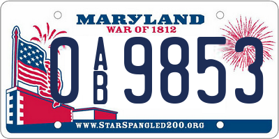 MD license plate 0AB9853