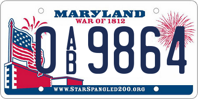 MD license plate 0AB9864