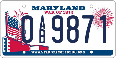 MD license plate 0AB9871