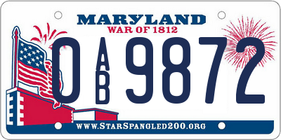 MD license plate 0AB9872