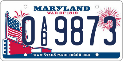MD license plate 0AB9873