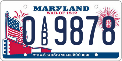 MD license plate 0AB9878