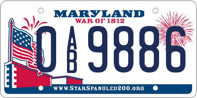 MD license plate 0AB9886
