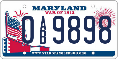 MD license plate 0AB9898
