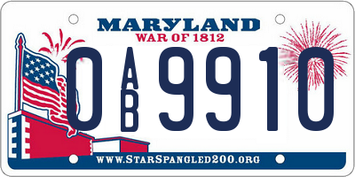 MD license plate 0AB9910