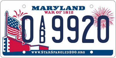 MD license plate 0AB9920