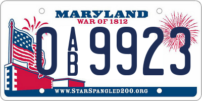 MD license plate 0AB9923