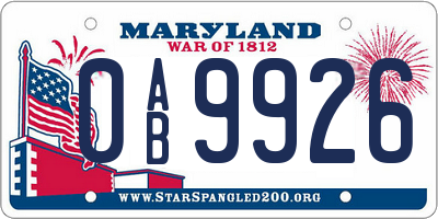 MD license plate 0AB9926