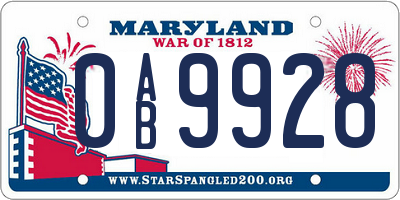 MD license plate 0AB9928