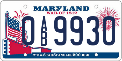MD license plate 0AB9930