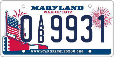 MD license plate 0AB9931